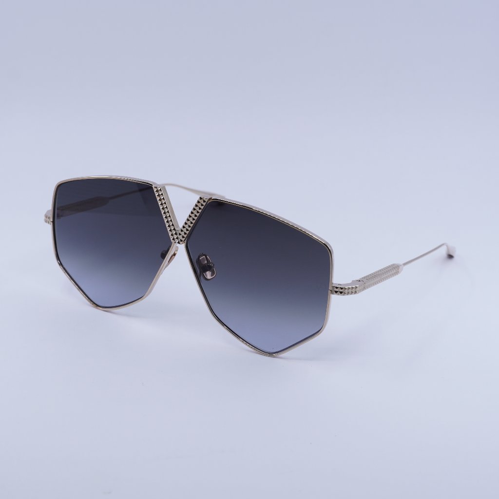 Valentino V-Hexagon Vls-115a Sunglasses White Gold Aviator Frame,Grey Lenses